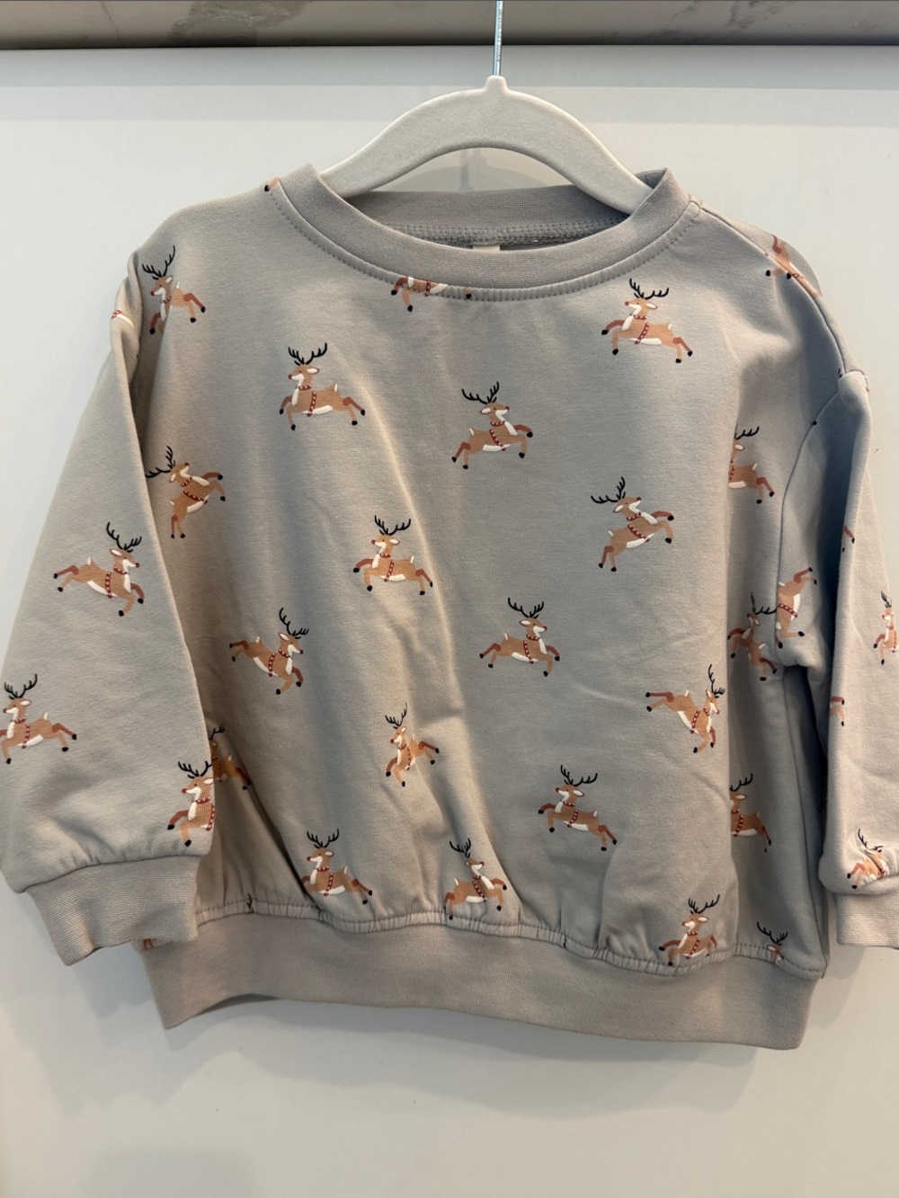 Quincy Mae Light Gray Kids Reindeer Sweatshirt
